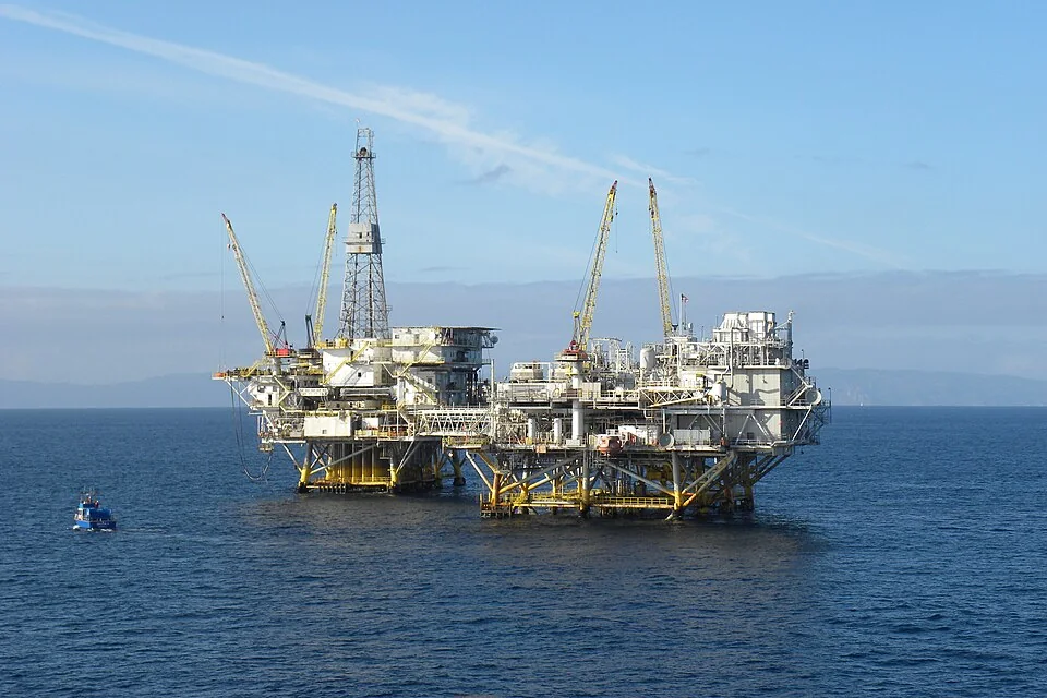 Offshore oil and gas production platform at sea